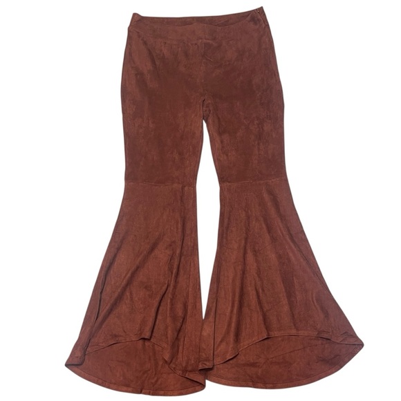 NWT Ryu Brown Faux Suede High Low Hippie Bellbottom Flare Pants Women’s Medium - Picture 2 of 11
